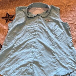 Light Blue Sleeveless Button-Up Shirt